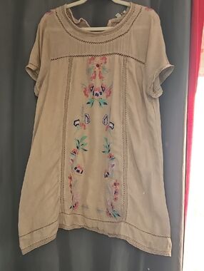 Umgee Beige Embroidered Short Sleeve Dress
